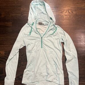 Athleta Mint Green Light Aqua Hooded Quarter Zip Pullover Hoodie size small